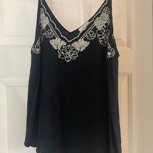 Black Floral Embroidered Women's Top
